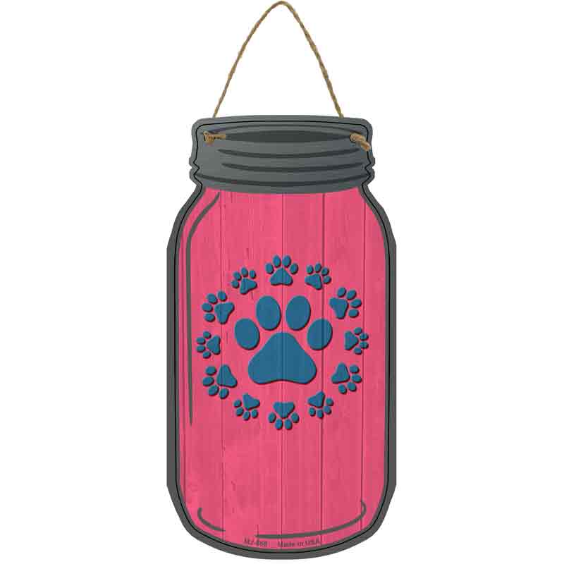 Paw Print Circle Pink Novelty Metal Mason Jar Sign 4" x 8" Sign (MJ)