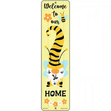 Gnome Bee Welcome Home Vertical Novelty Metal Street Sign 12" x 3" (MK)