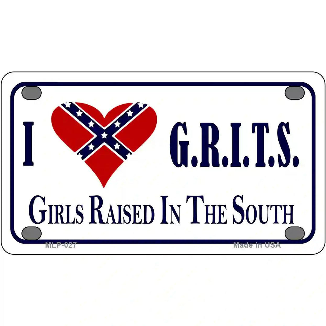G.R.I.T.S. Confederate Flag Novelty Metal License Plate 4" x 2.2" (MLP)