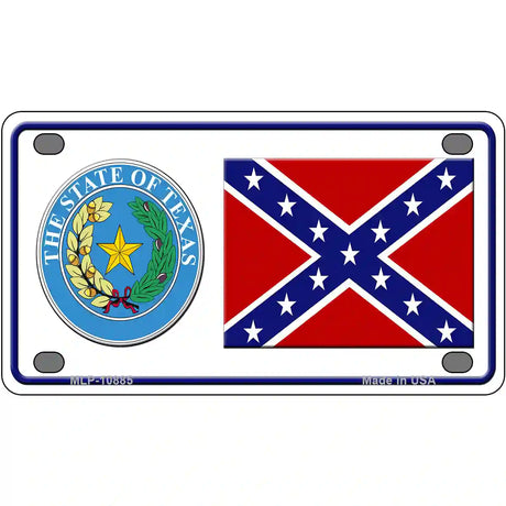 Confederate Flag Texas Seal Novelty Metal License Plate 4" x 2.2" (MLP)