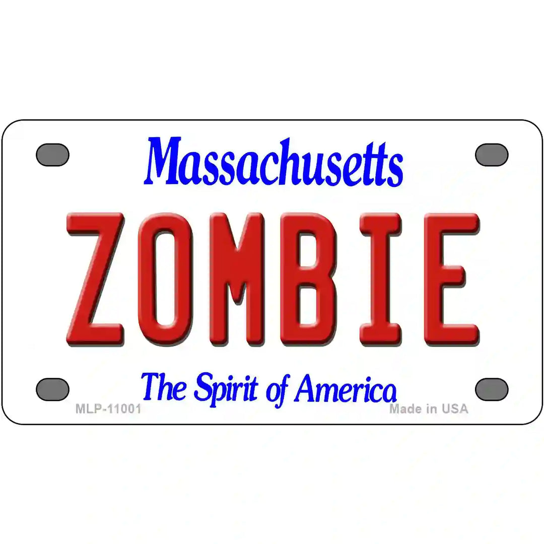 Zombie Massachusetts Metal Novelty License Plate 4" x 2.2" (MLP)