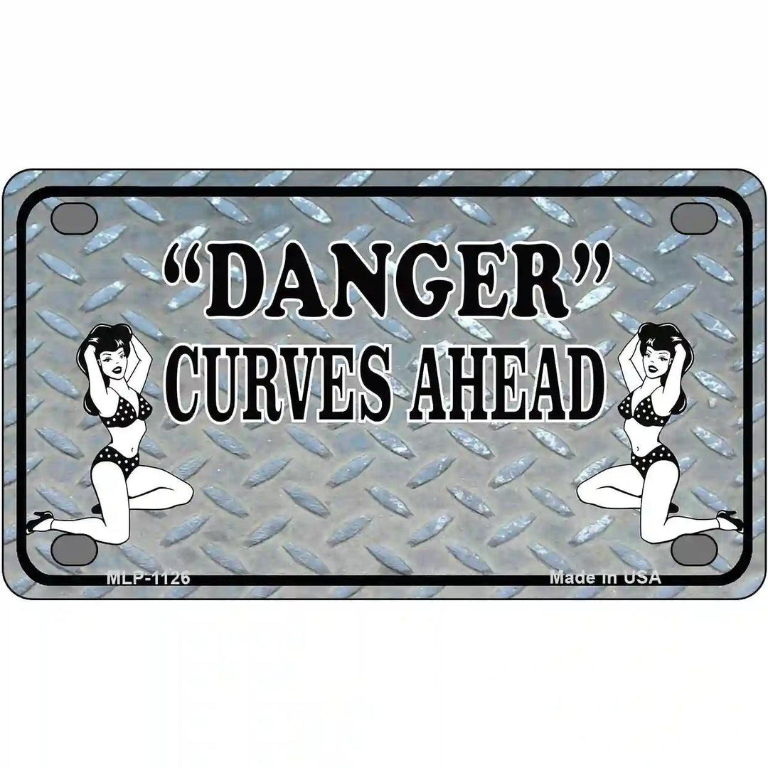 Danger Curves Ahead Novelty Metal License Plate 4" x 2.2" (MLP)