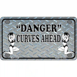 Danger Curves Ahead Novelty Metal License Plate 4" x 2.2" (MLP)