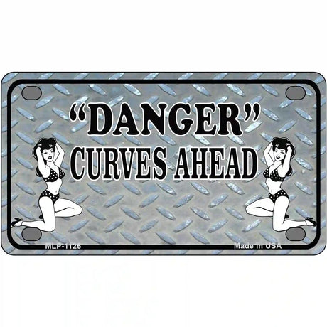 Danger Curves Ahead Novelty Metal License Plate 4" x 2.2" (MLP)