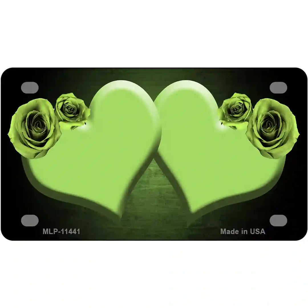 Hearts Over Roses In Lime Green Novelty License Plate 4" x 2.2" (MLP)