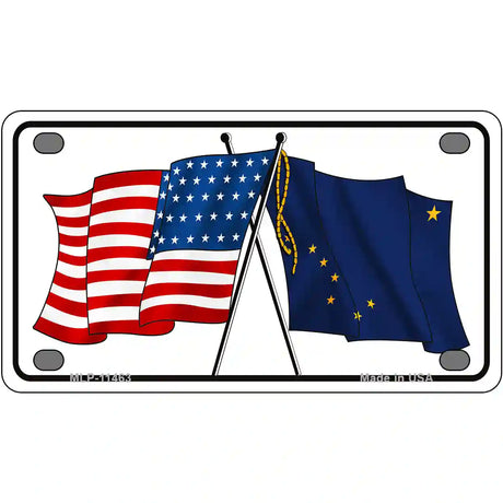 Alaska Crossed US Flag License Plate 4" x 2.2" (MLP)