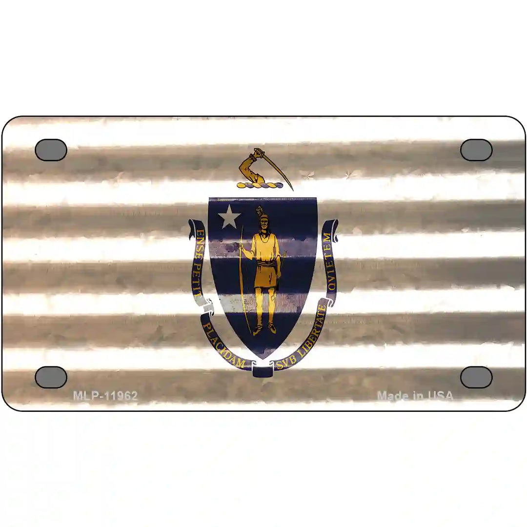 Massachusetts Corrugated Flag Novelty License Plate 4" x 2.2" (MLP)
