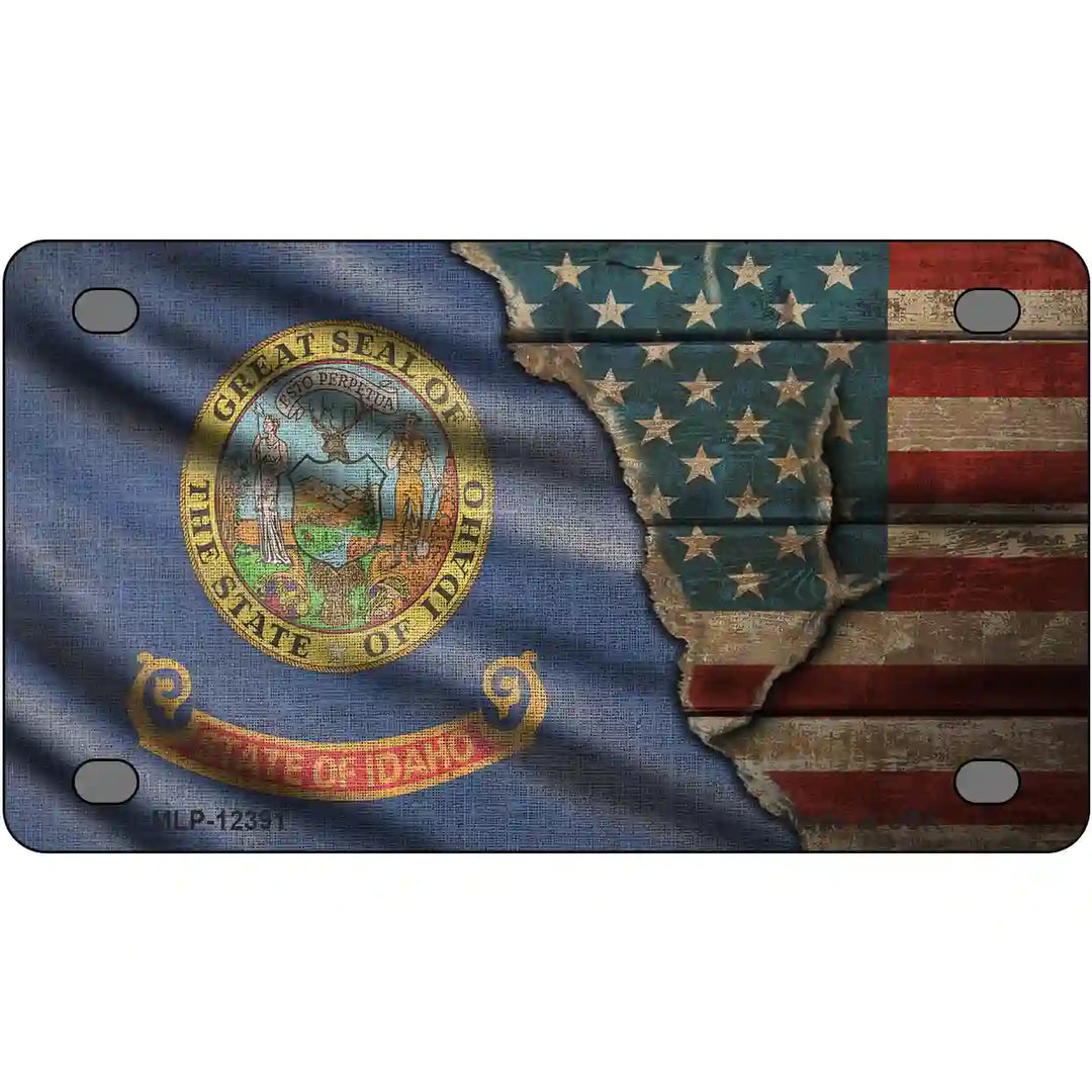 Idaho/American Flag Novelty Metal License Plate 4" x 2.2" (MLP)