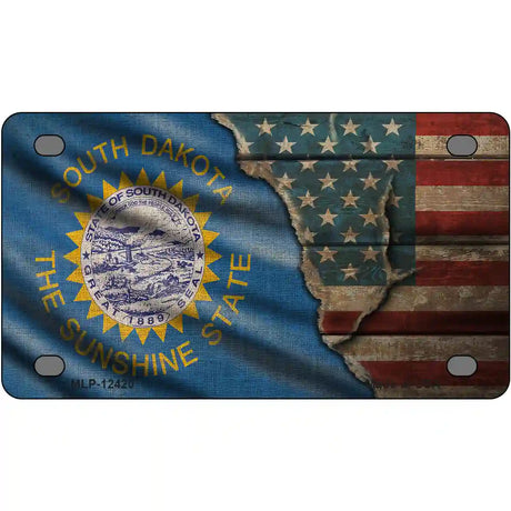 South Dakota/American Flag Novelty Metal License Plate 4" x 2.2" (MLP)