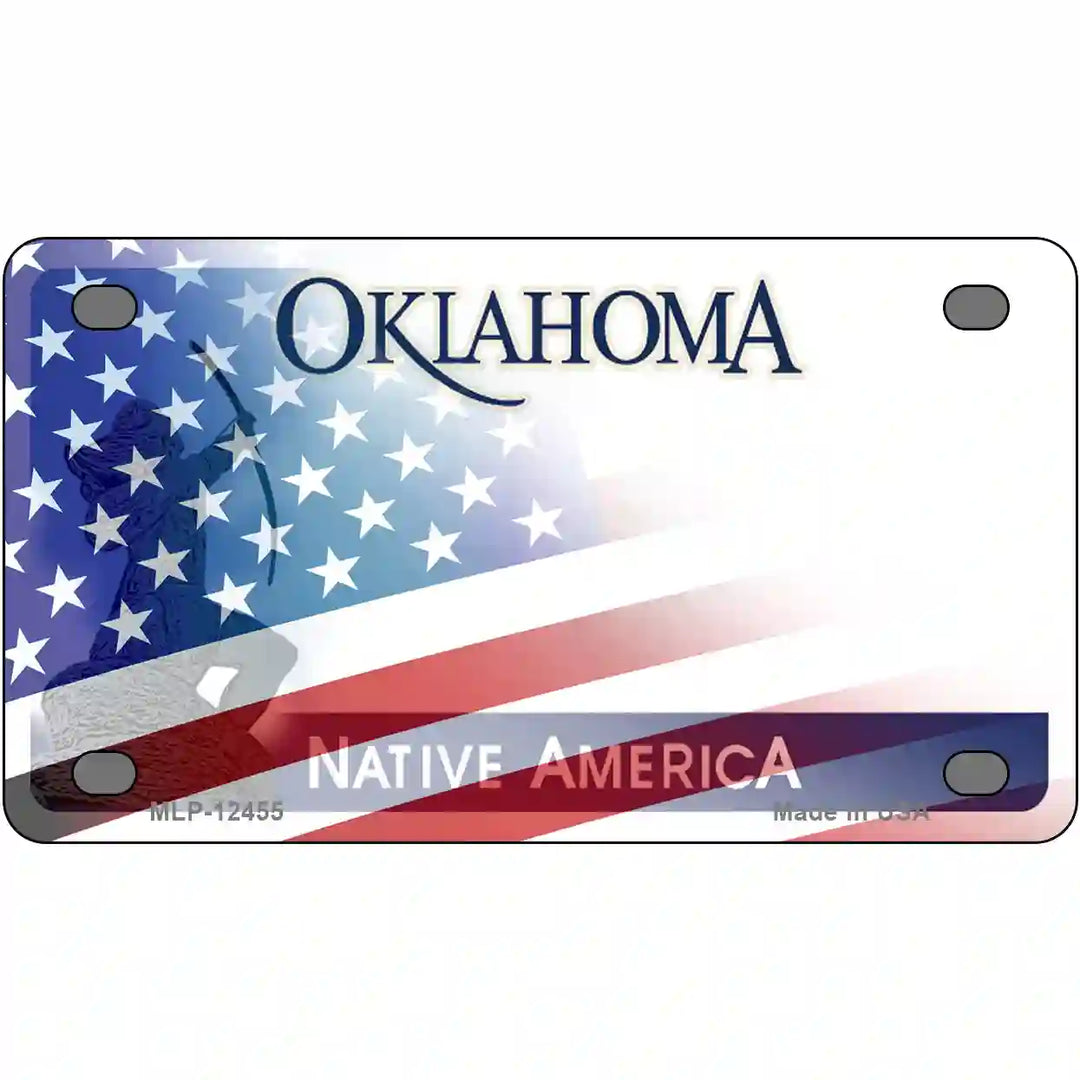 Oklahoma with American Flag Novelty Metal License Plate LP-12455 4" x 2.2" (MLP)