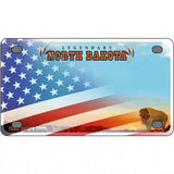 North Dakota with American Flag Novelty Metal License Plate LP-12474 4" x 2.2" (MLP)