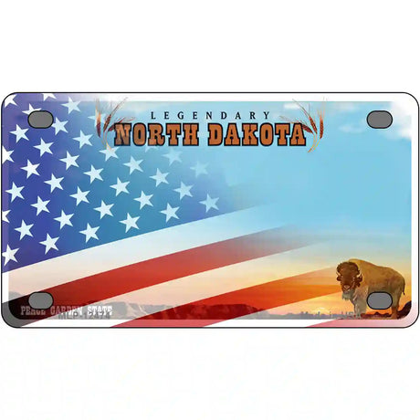 North Dakota with American Flag Novelty Metal License Plate LP-12474 4" x 2.2" (MLP)