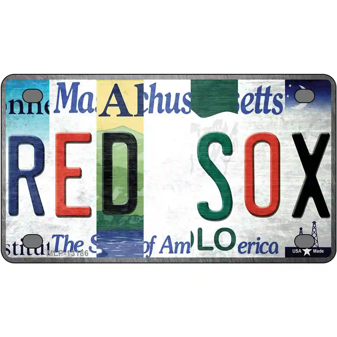 Red Sox Strip Art Novelty Metal License Plate Tag 4" x 2.2" (MLP)