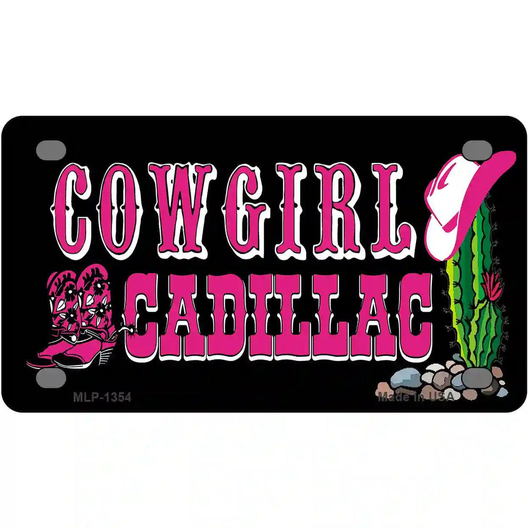 Cowgirl Cadillac Novelty Metal License Plate 4" x 2.2" (MLP)