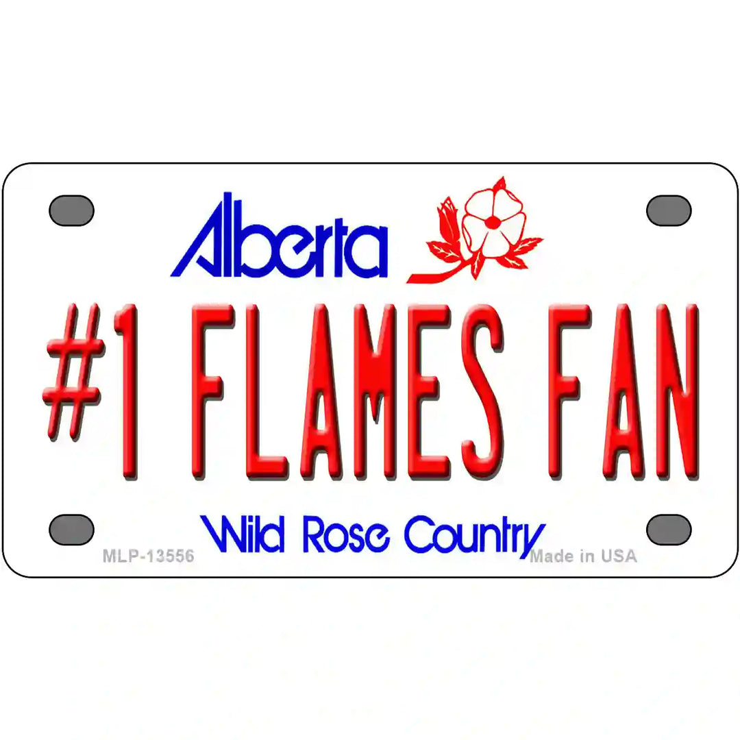 Number 1 Flames Fan Novelty Metal License Plate Tag 4" x 2.2" (MLP)