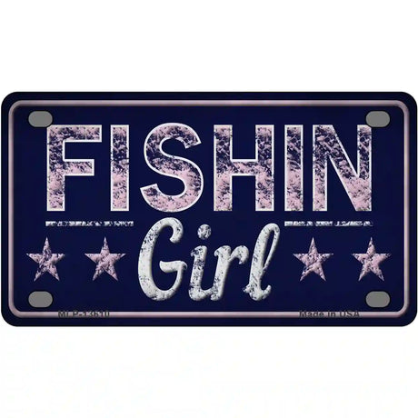 Fishin Girl Novelty Metal License Plate Tag 4" x 2.2" (MLP)
