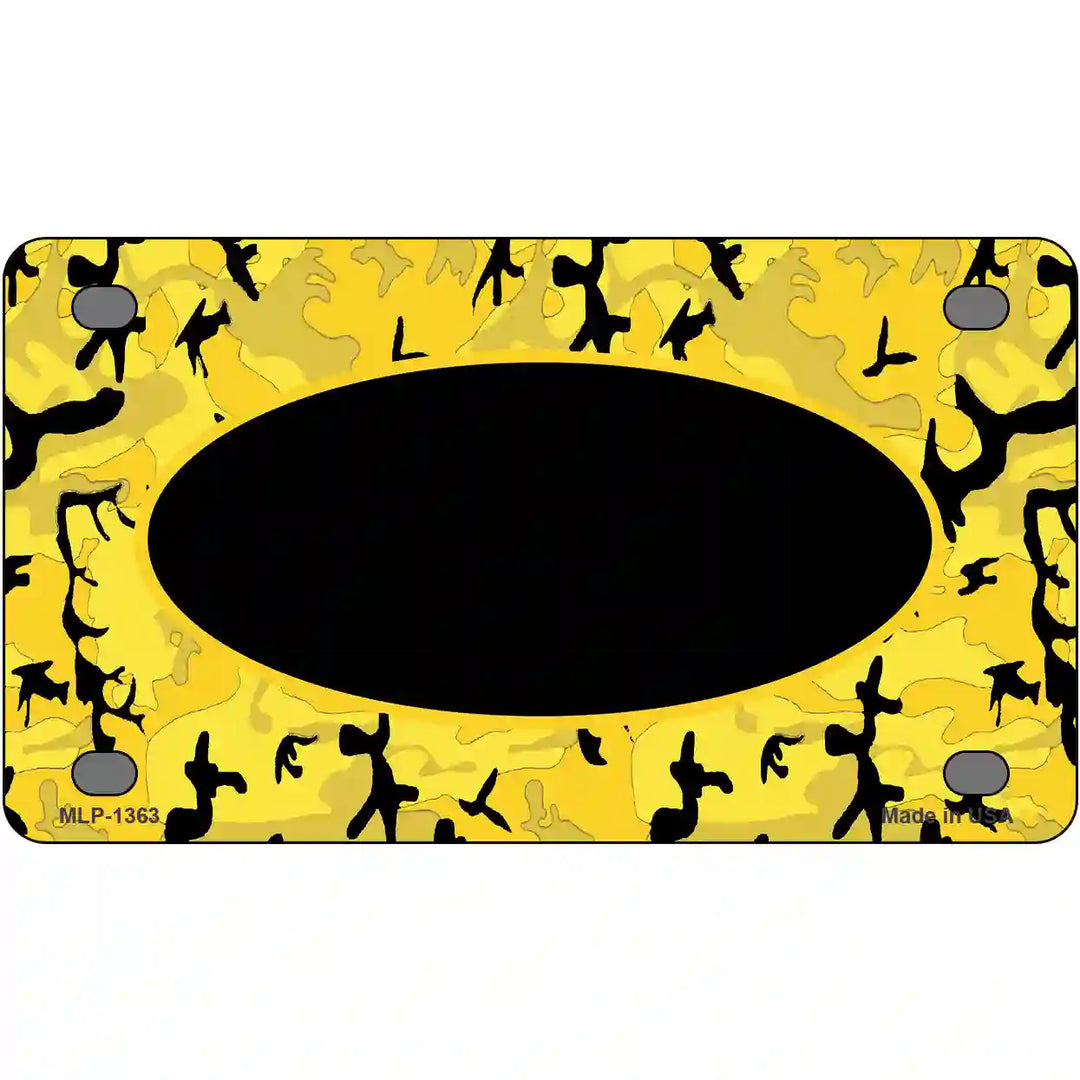 Yellow Black Camouflage With Black Center Oval Metal Novelty License Plate 4" x 2.2" (MLP)