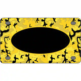 Yellow Black Camouflage With Black Center Oval Metal Novelty License Plate 4" x 2.2" (MLP)