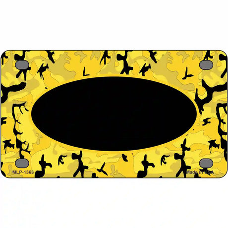Yellow Black Camouflage With Black Center Oval Metal Novelty License Plate 4" x 2.2" (MLP)