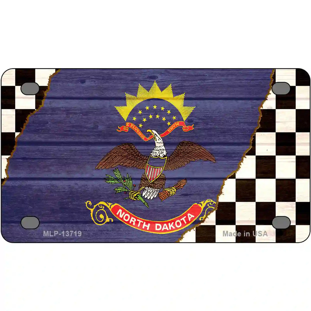 North Dakota Racing Flag Novelty Metal License Plate Tag 4" x 2.2" Mini (MLP)