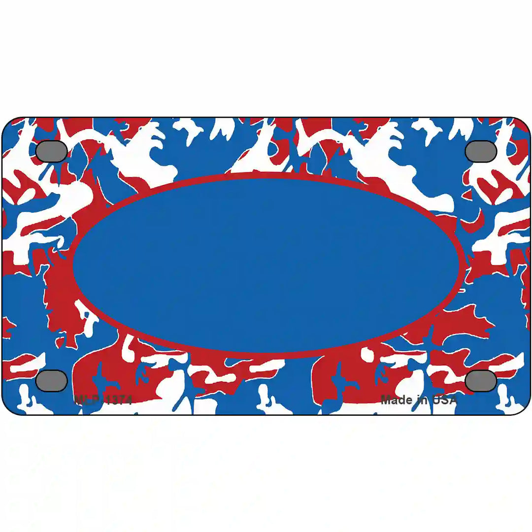 Patriotic Camouflage With Blue Center Oval Metal Novelty License Plate 4" x 2.2" (MLP)