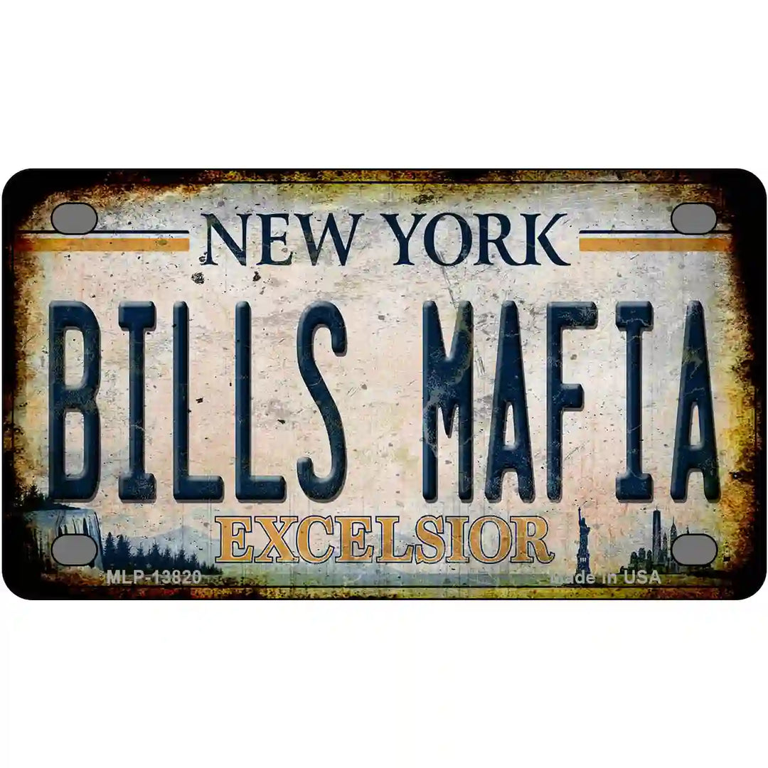 Bills Mafia New York Rusty Novelty Metal License Plate Tag 4" x 2.2" Mini (MLP)
