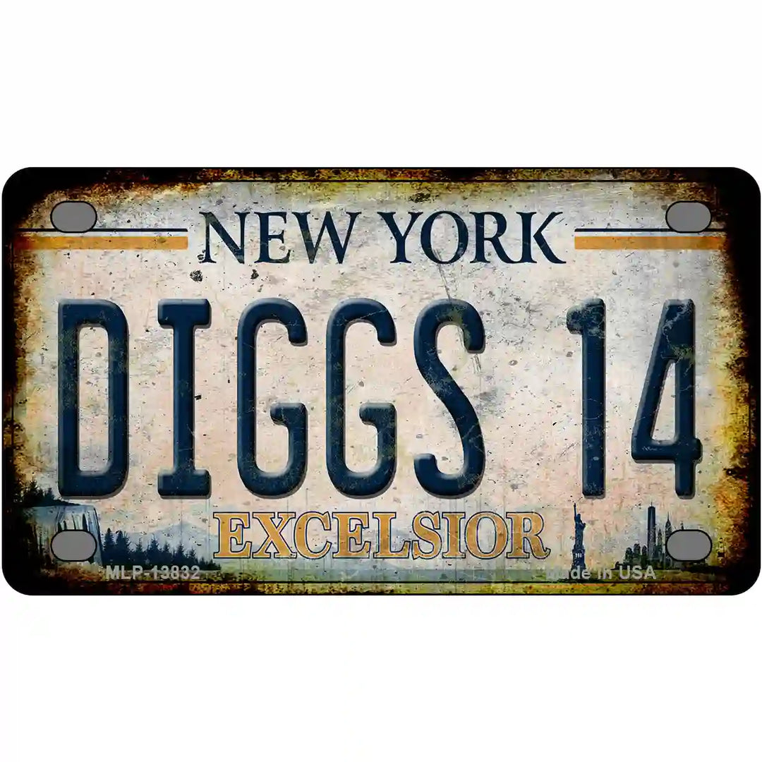 Diggs 14 Excelsior New York Rusty Novelty Metal License Plate Tag 4" x 2.2" Mini (MLP)
