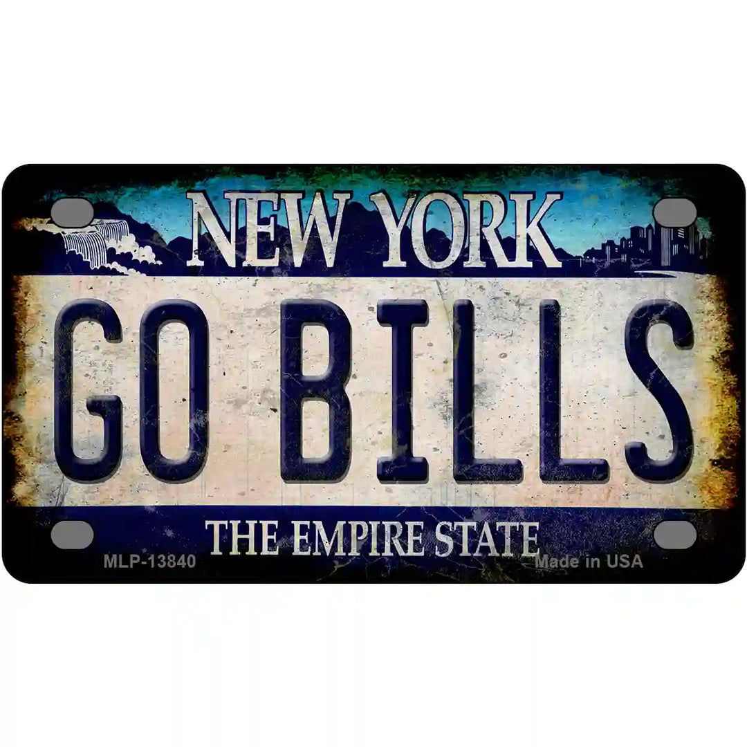 Go Bills New York Rusty Novelty Metal License Plate Tag 4" x 2.2" Mini (MLP)