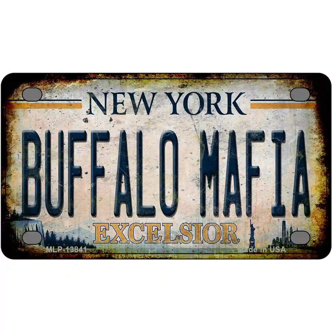 Buffalo Mafia Excelsior New York Rusty Novelty Metal License Plate Tag 4" x 2.2" Mini (MLP)