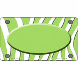 Lime Green White Zebra Center Oval Metal Novelty License Plate 4" x 2.2" (MLP)