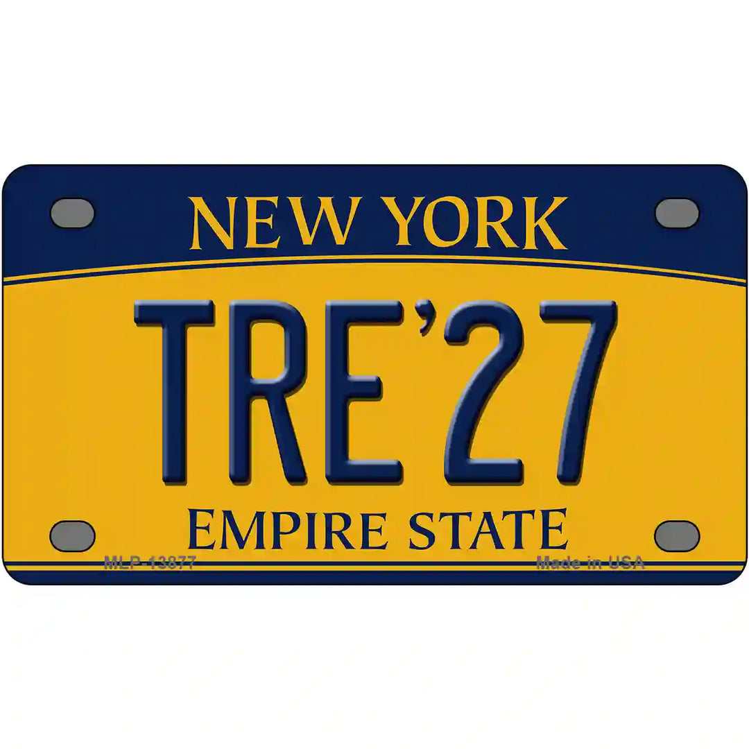 Tre 27 New York Yellow Novelty Metal License Plate Tag 4" x 2.2" Mini (MLP)