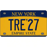 Tre 27 New York Yellow Novelty Metal License Plate Tag 4" x 2.2" Mini (MLP)