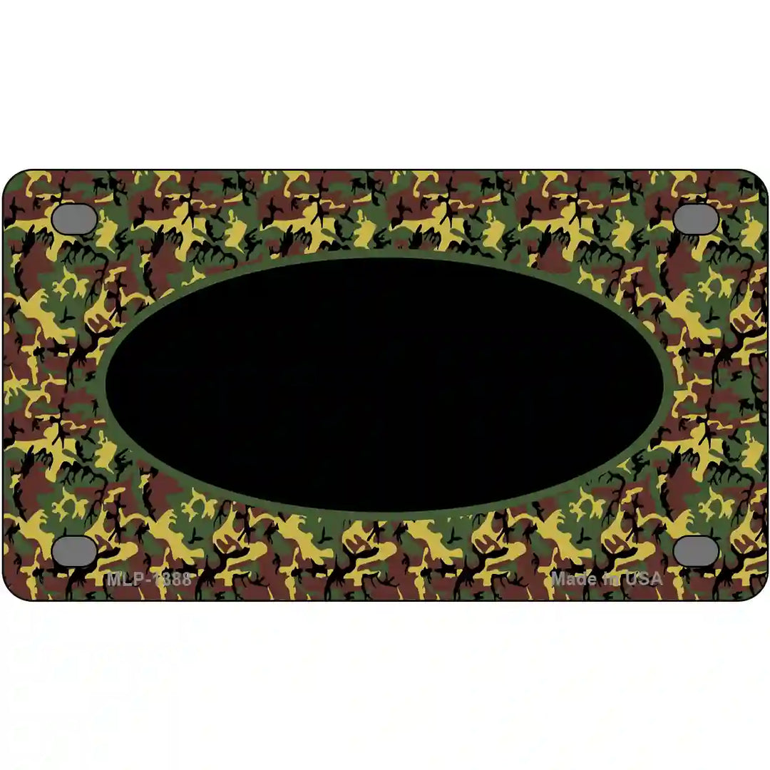 Green Camo Oval With Black Oval Center Metal Novelty License Plate 4" x 2.2" (MLP)