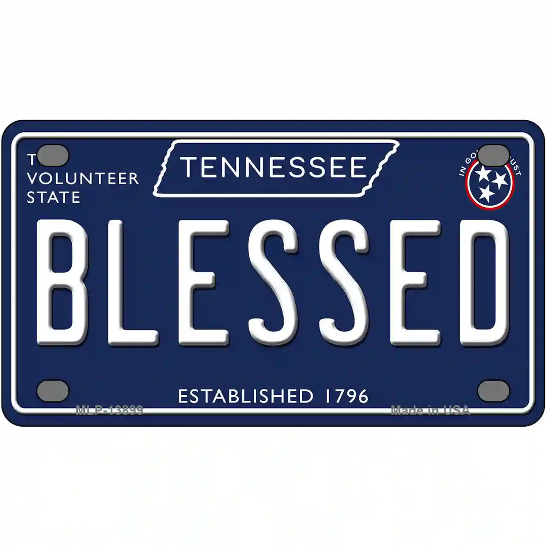 Blessed Tennessee Blue Novelty Metal License Plate Tag 4" x 2.2" (MLP)