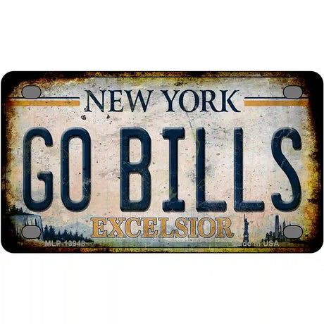 Go Bills New York White Novelty Metal License Plate Tag 4" x 2.2" (MLP)