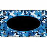 Blue Camo With Black Center Oval Metal Novelty License Plate 4" x 2.2" (MLP)