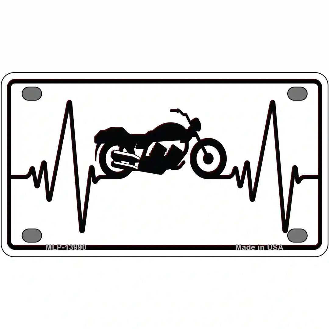 Motorcycle Heart Beat Novelty Metal License Plate Tag 4" x 2.2" Mini (MLP)