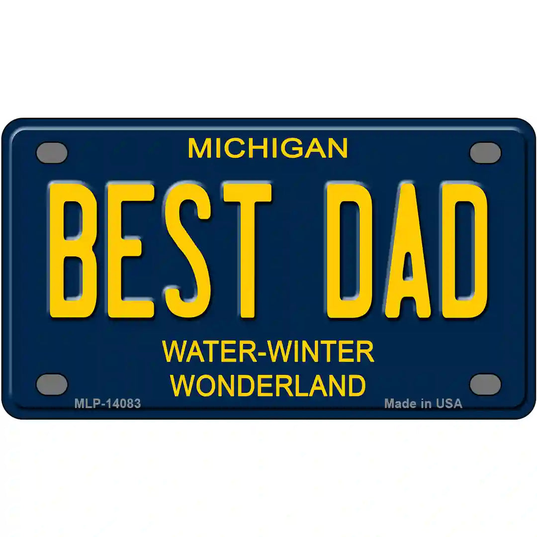 Best Dad Michigan Blue Novelty License Plate 4" x 2.2" (MLP)