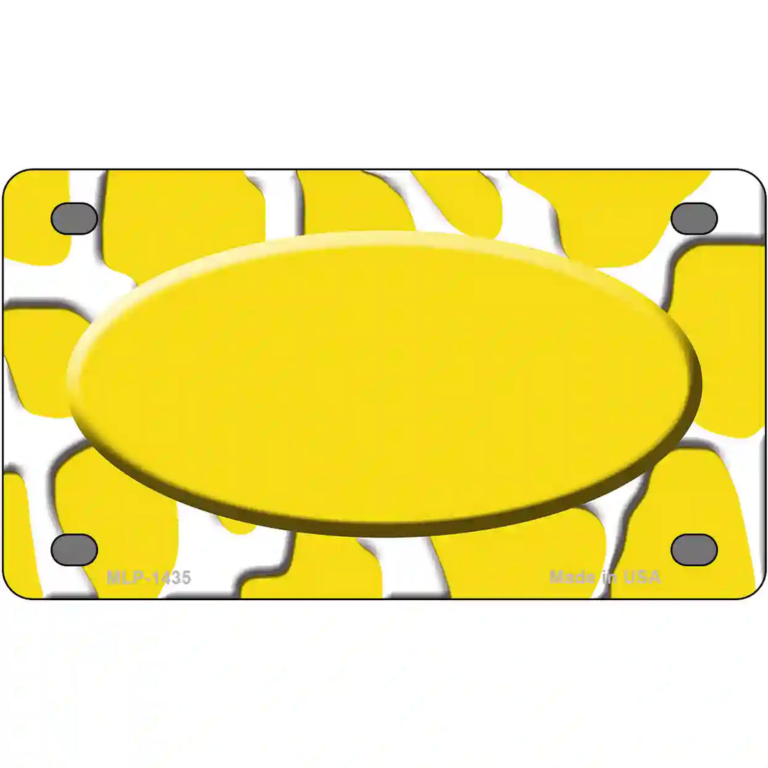Yellow White Giraffe Yellow Center Oval Metal Novelty License Plate 4" x 2.2" (MLP)