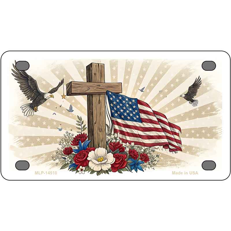 Eagle Flag and Cross Novelty Metal License Plate LP-14510