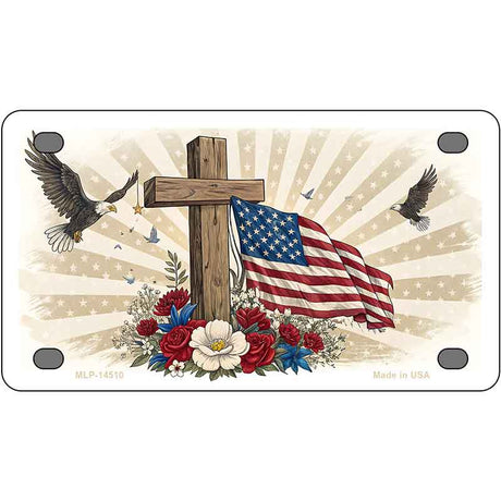 Eagle Flag and Cross Novelty Metal License Plate LP-14510