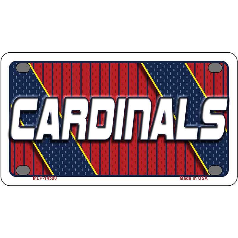 License plate with 'Cardinals' text on a red and blue striped background