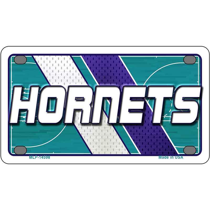 Metallic license plate with 'Hornets' text and sports theme design