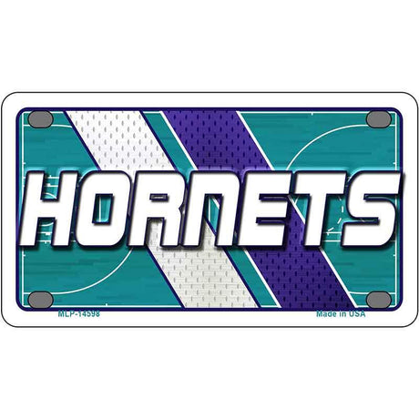 Metallic license plate with 'Hornets' text and sports theme design