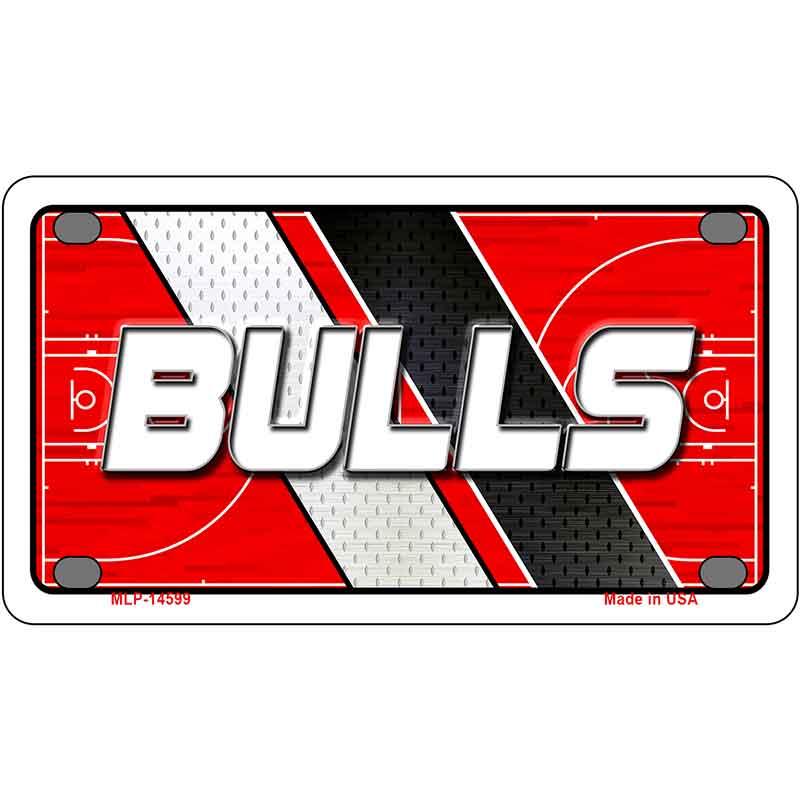 Metallic license plate with 'BULLS' text on a red, white, and black background