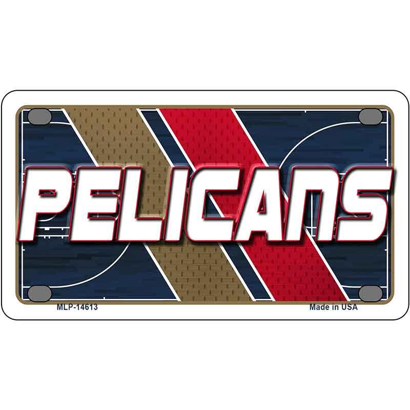 Metallic license plate with 'Pelicans' text and sports ball design on a white background