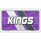 Metallic license plate with 'KINGS' text on a purple and gray background