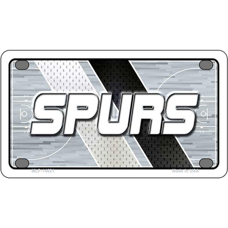 Metallic license plate with 'SPURS' text on a sports-themed background