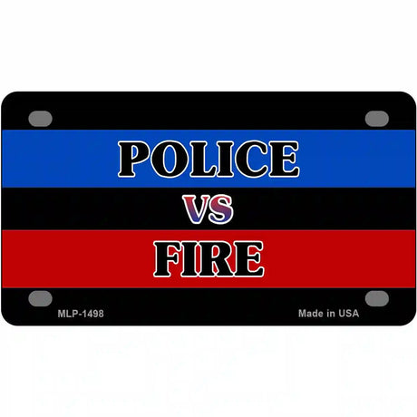Police Vs. Fire Metal Novelty License Plate 4" x 2.2" (MLP)