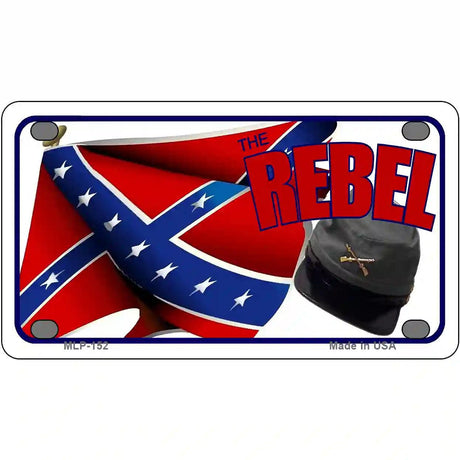 Rebel Cap And Flag Metal Novelty License Plate 4" x 2.2" (MLP)